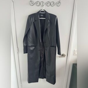 Long faux leather trench coat